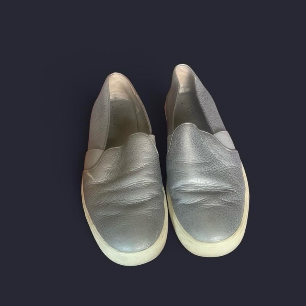 💕 Vince Blair Slip-On Sneakers leather metallic gray  shoes size 6 casual spring
